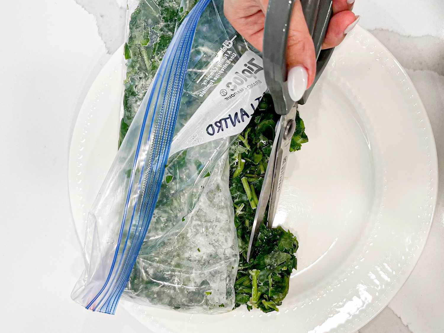 Cutting frozen herbs