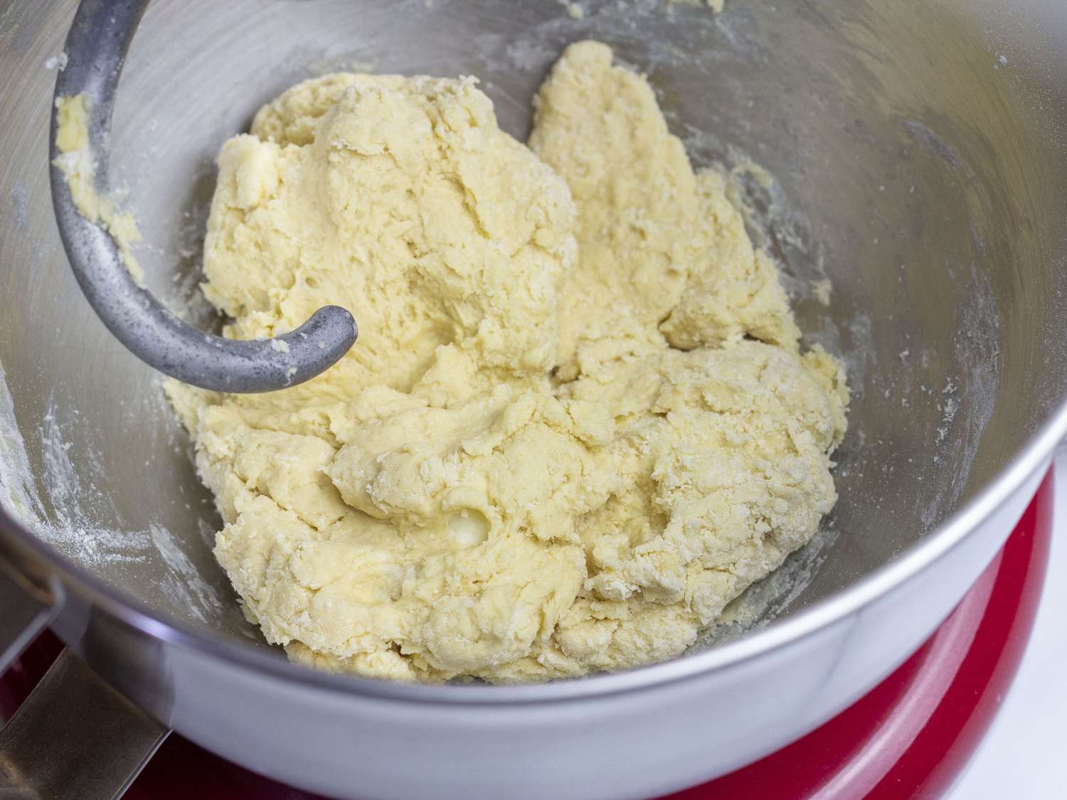 Youtiao dough after it has just come together in a stand mixer