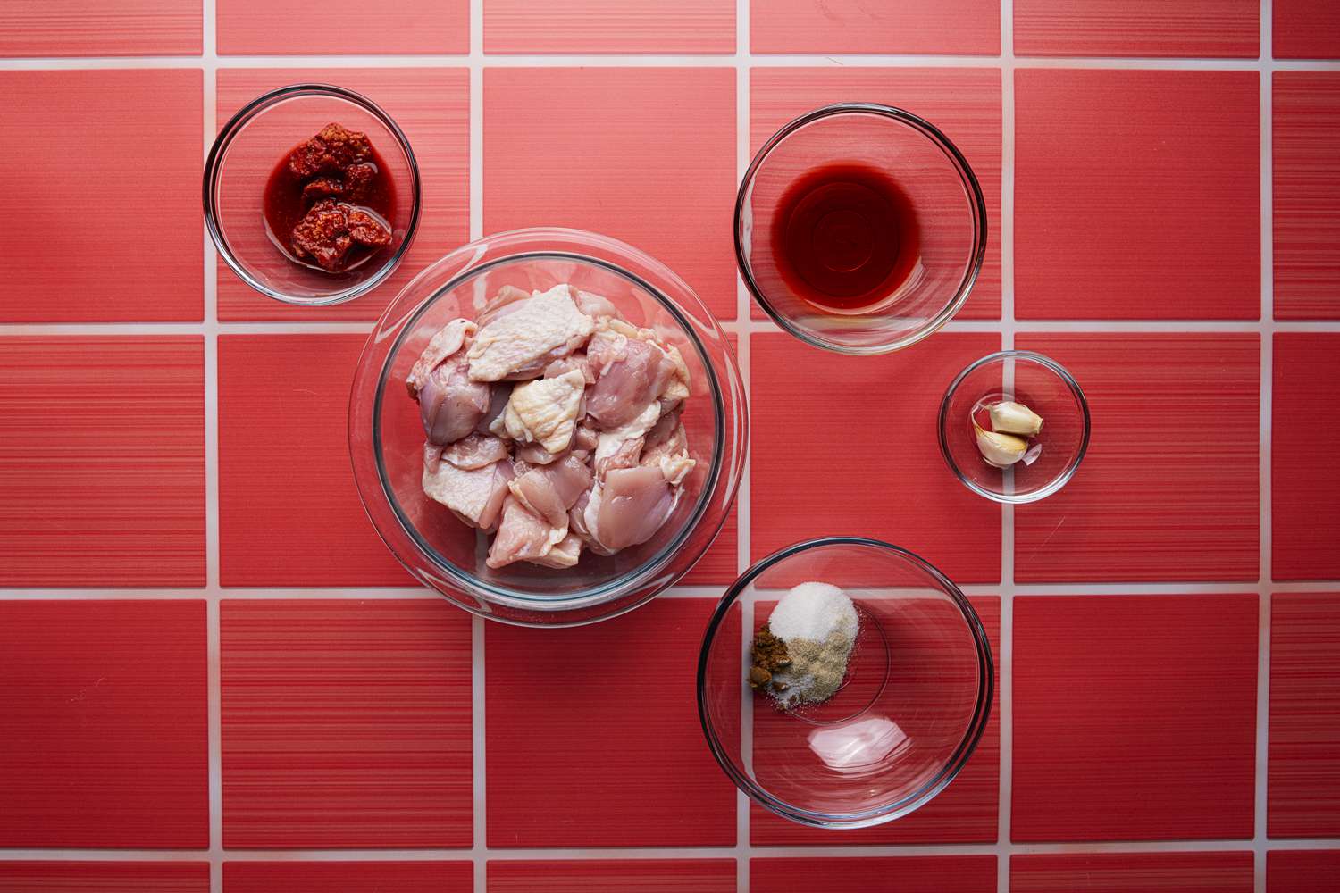 Mise en place of ingredients for furu chicken