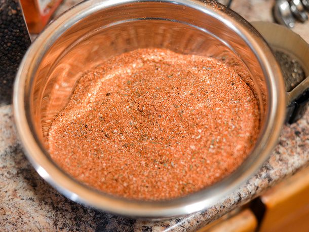 A mixing bowl full of the dry rub, ready to apply.