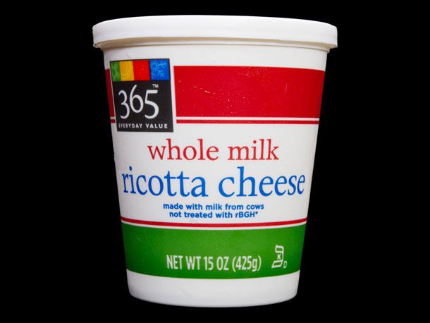 A tub of 365 brand ricotta cheese.
