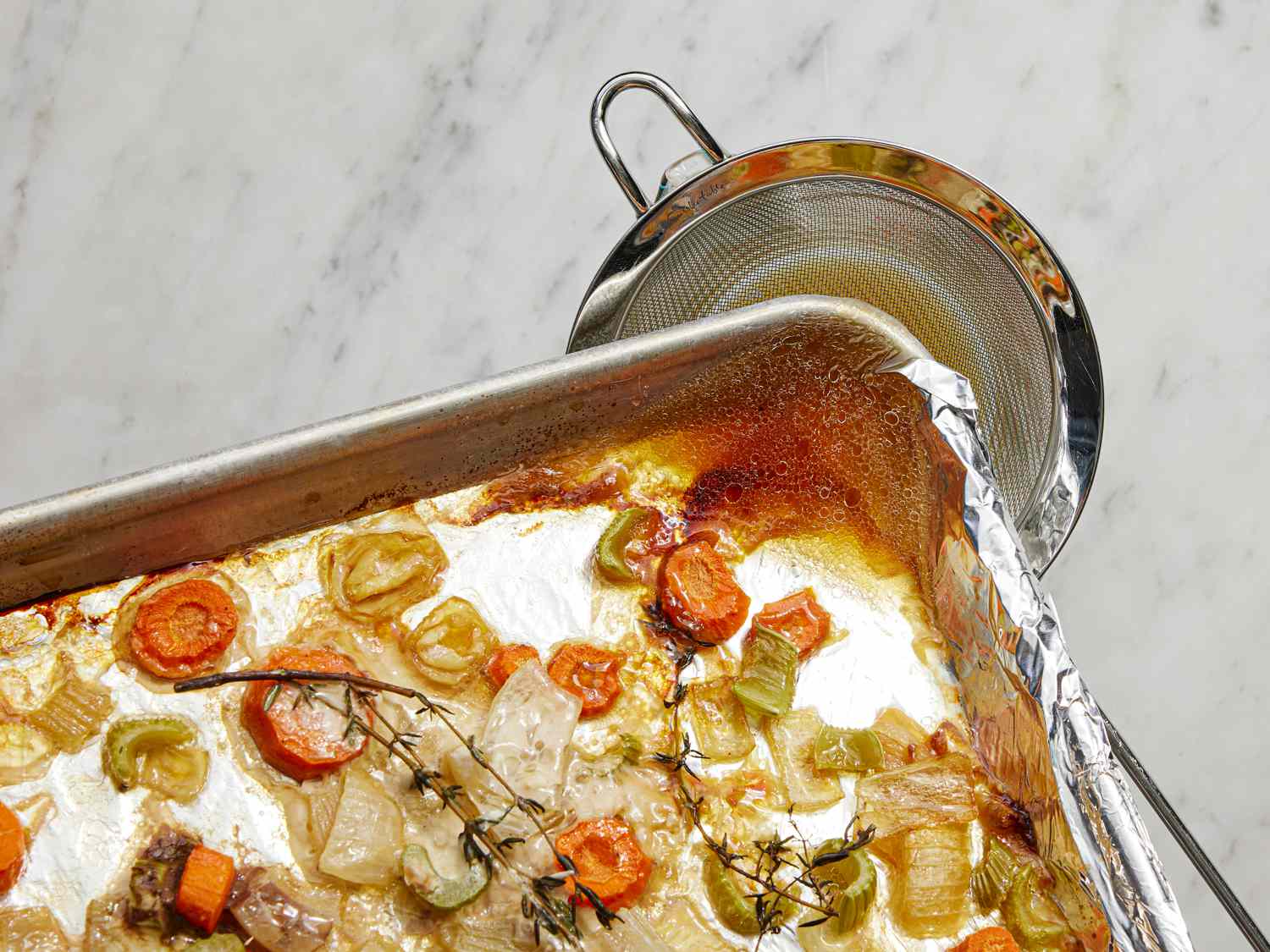 Collecting juices from Turkey Roasting Pan