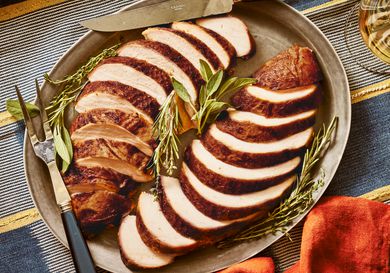Overhead view of smoked turkey