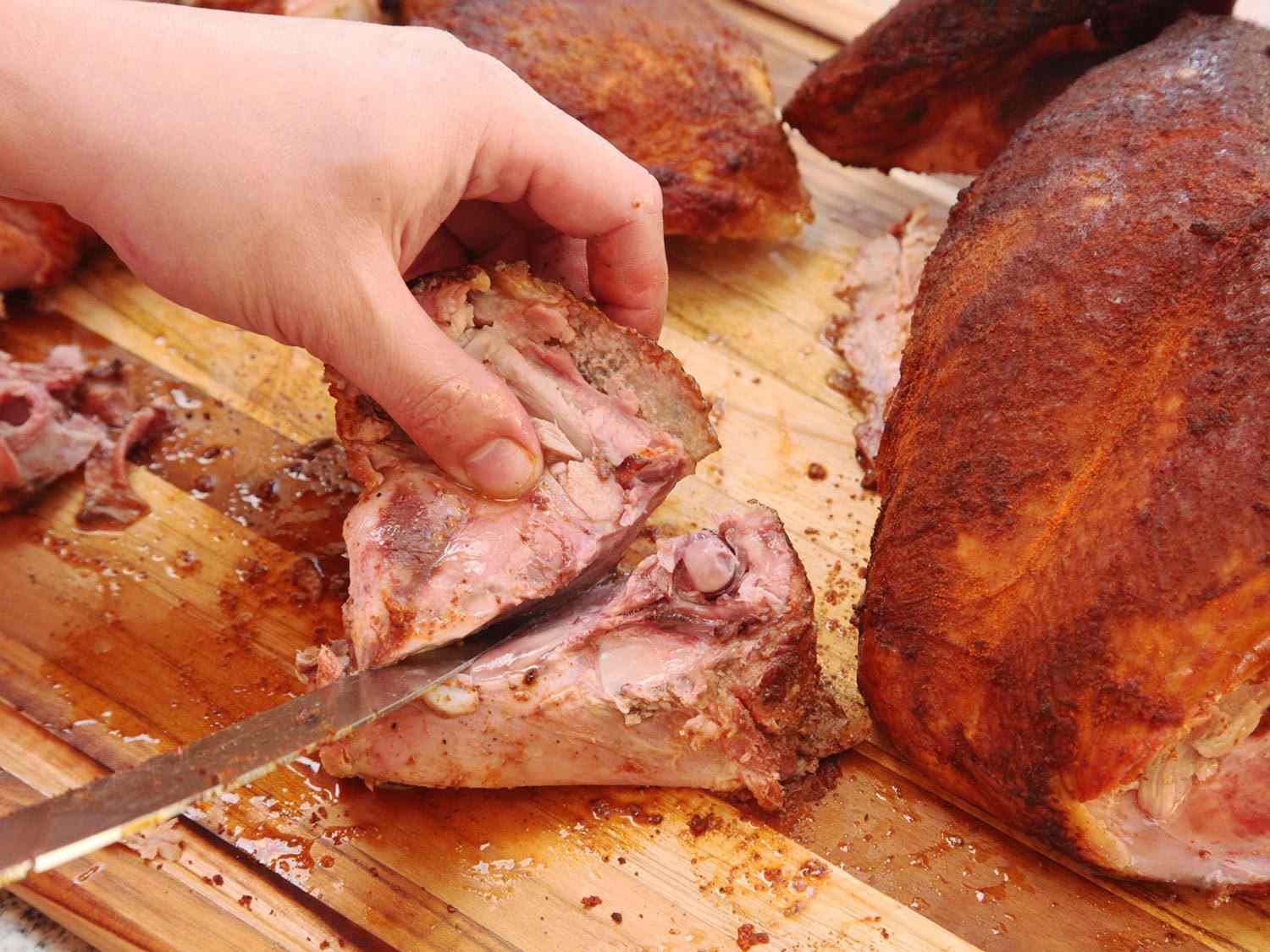 Removing thigh bone from smoked turkey leg