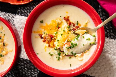 Overhead view of Baked Potato Soup