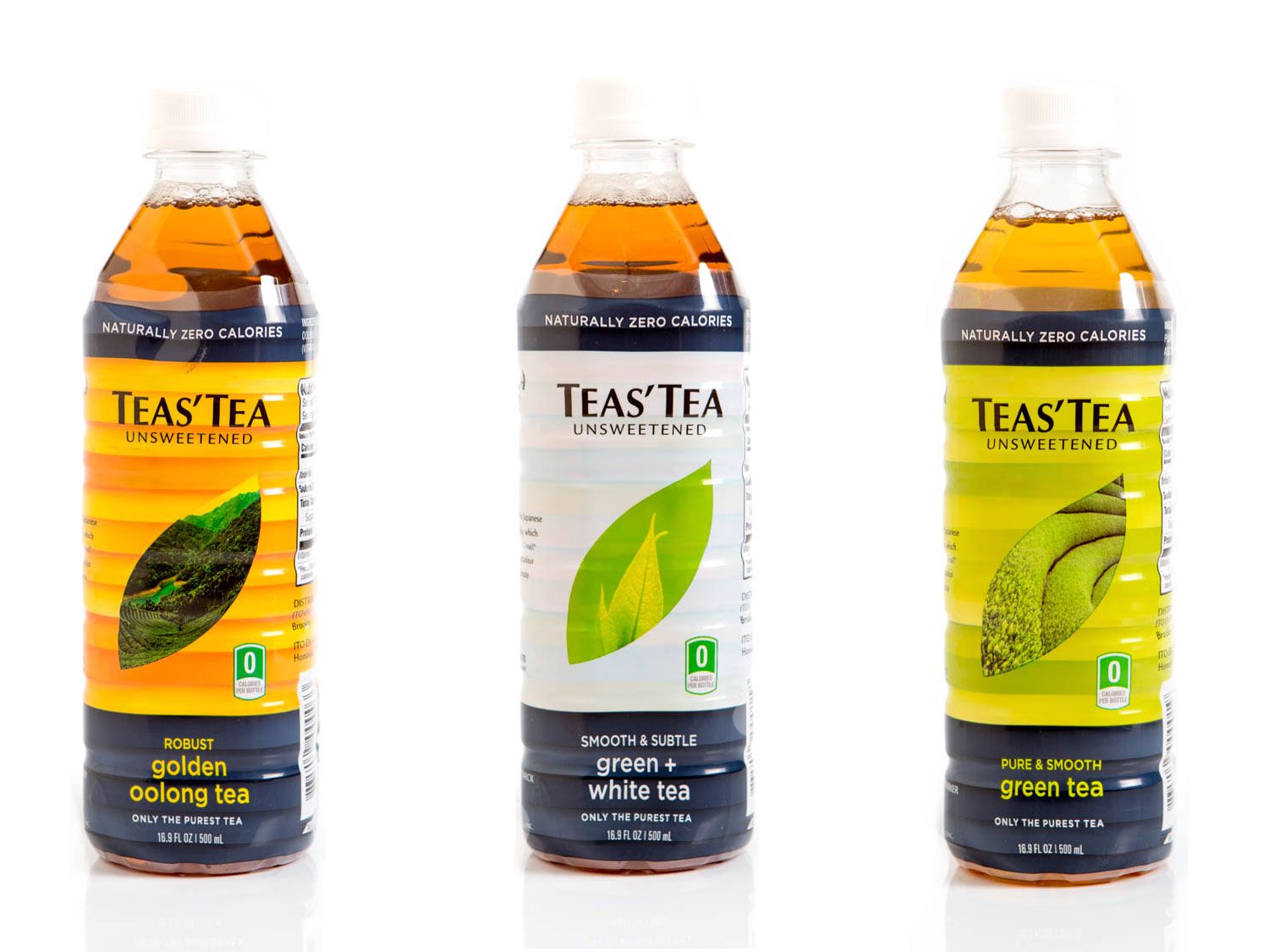 Three different bottles of Teas'Tea 