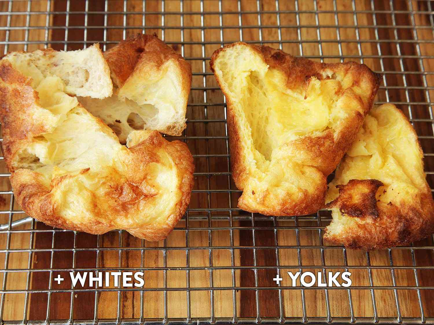 Comparing Yorkshire puddings cooked from egg white heavy and egg yolk heavy batters