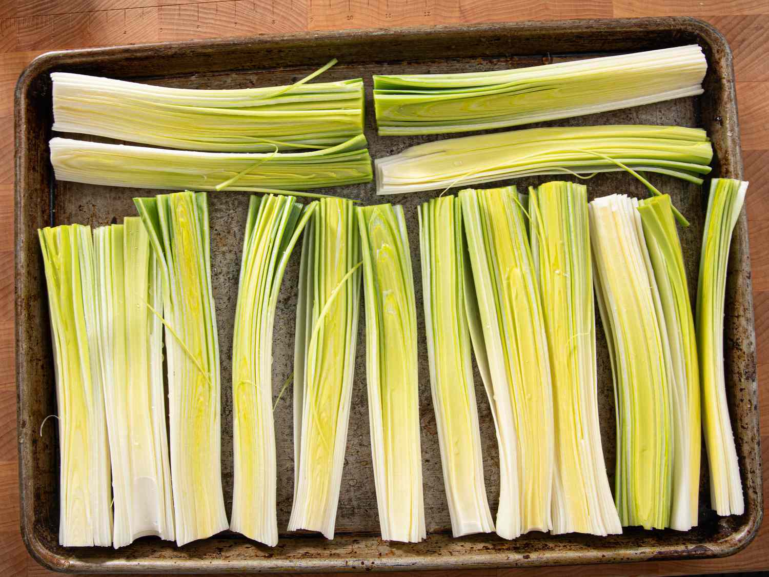 Overhead view of cleaned leeks