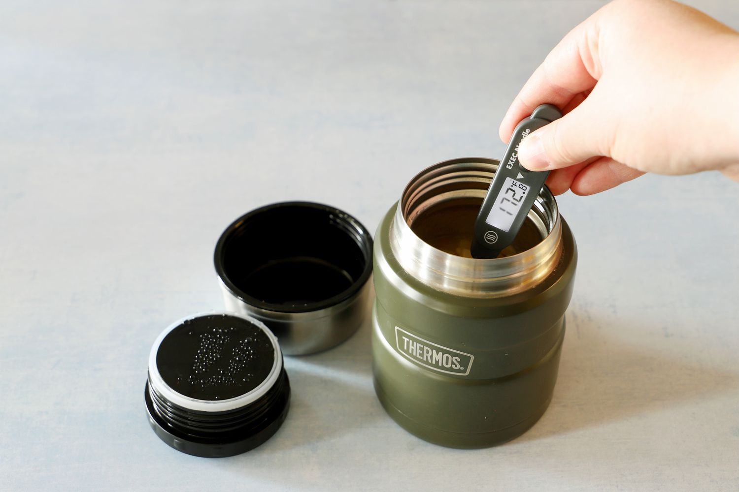 taking the temperature of hot food a thermos