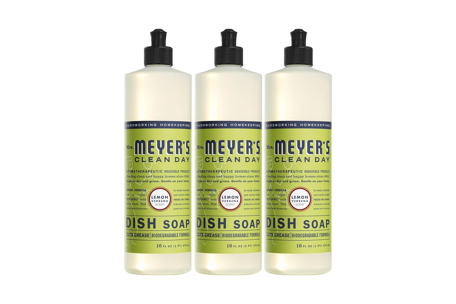 Mrs. Meyer's Clean Day Liquid Dish Soap, Biodegradable Formula, Lemon Verbena, 16 fl. oz - Pack of 3