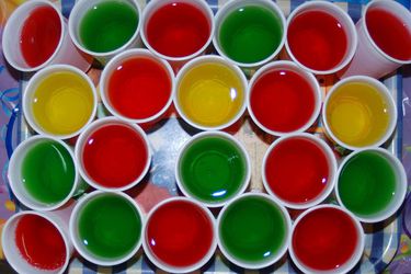 A tray of assorted Jell-O shots. 