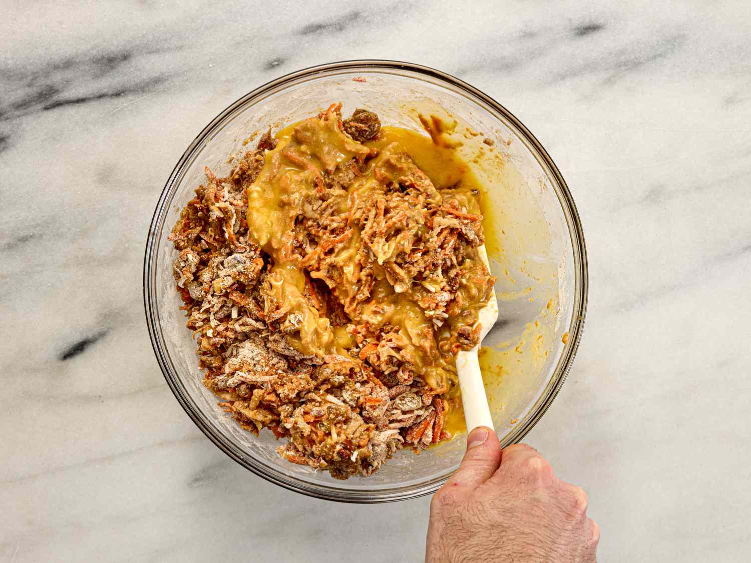 Overhead of mixing wet ingredients into dry