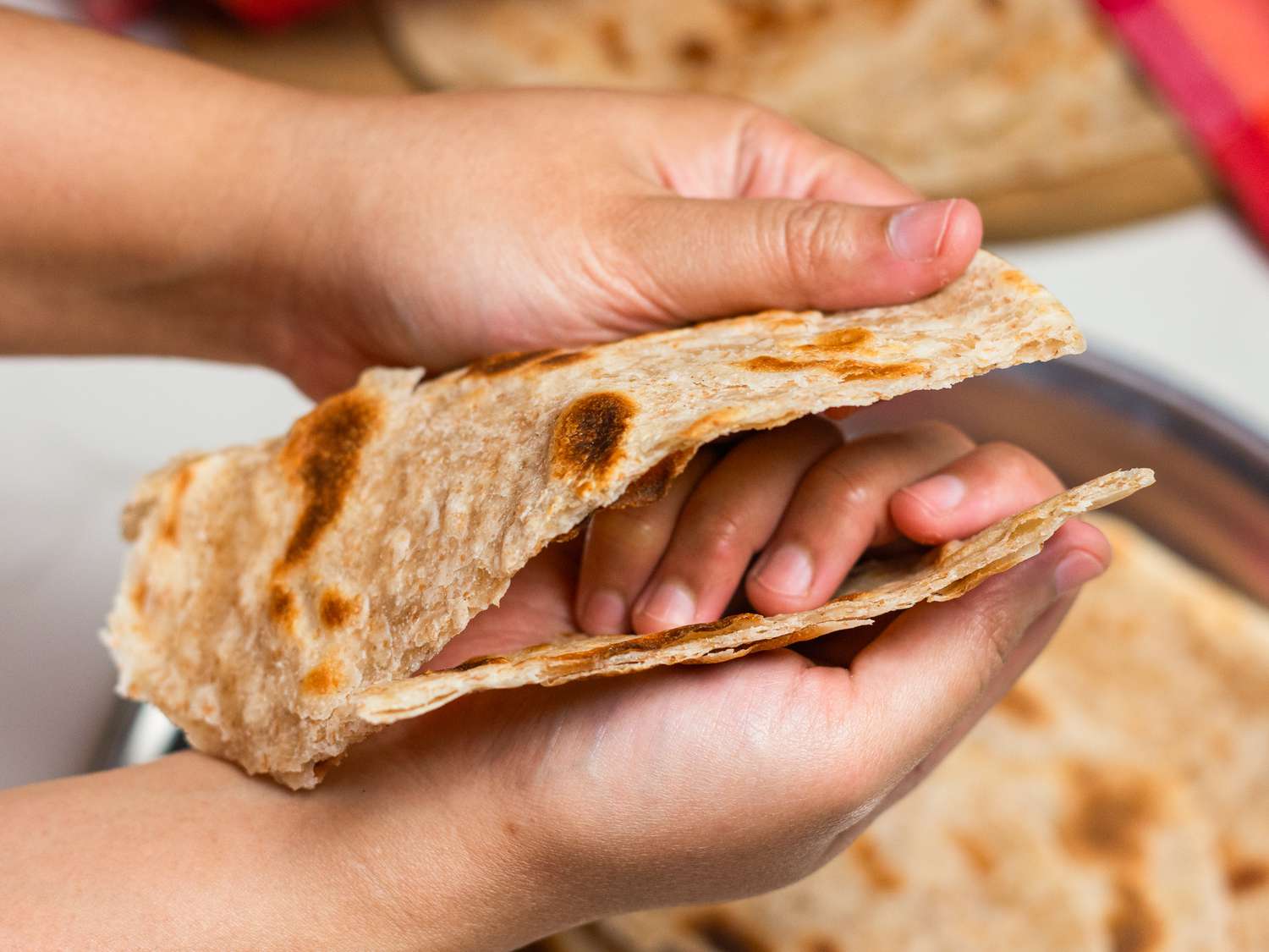 Side view of chapati in half