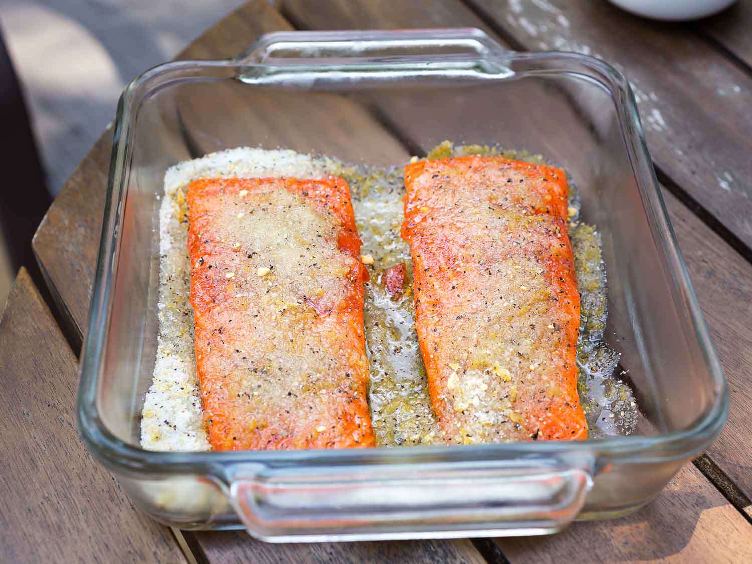 The half-cured salmon, ready to smoke.