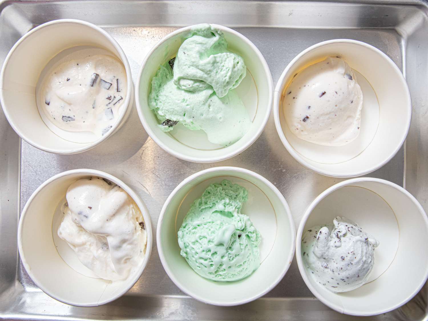 Scoops of mint chocolate chip ice creams.