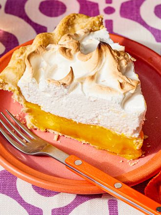 Side view of a slice of Orange Merginue Pie 