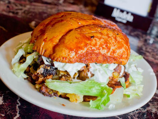 A pambazo torta sandwich on a plate. 