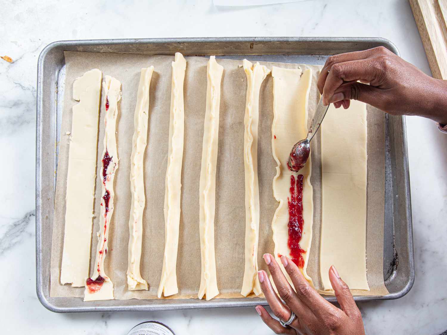 Overhead view of filling with jam