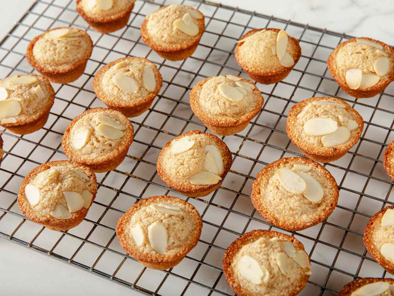 Financiers cooling on a wire rack