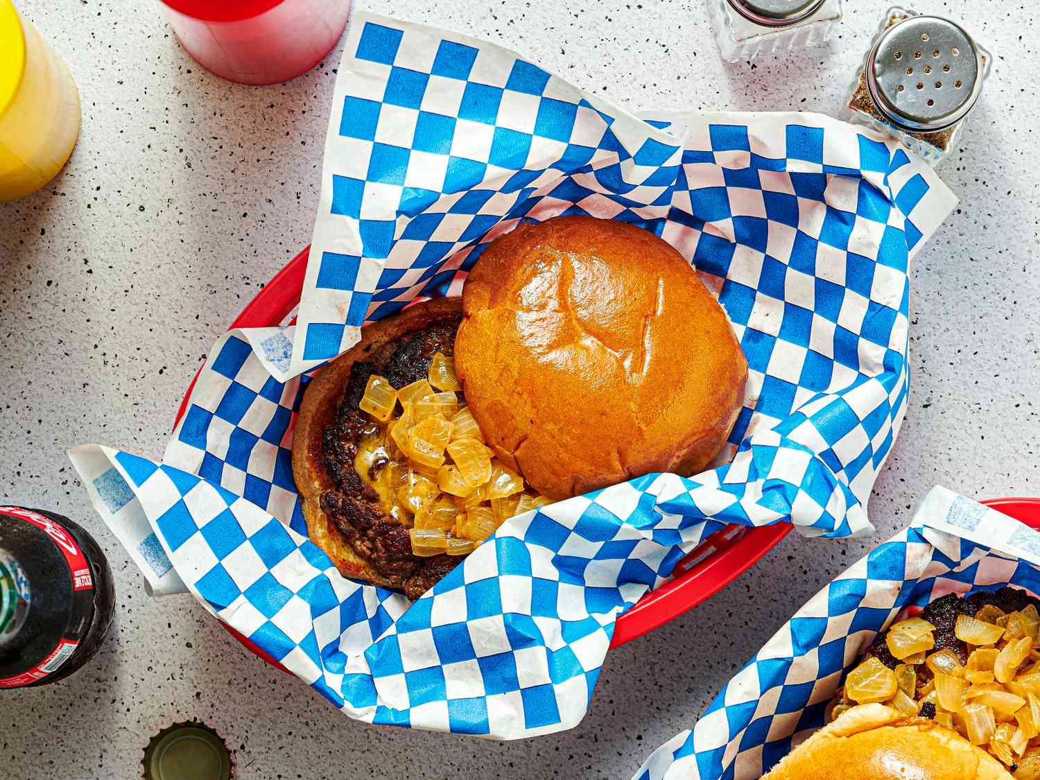 Overhead view of burger