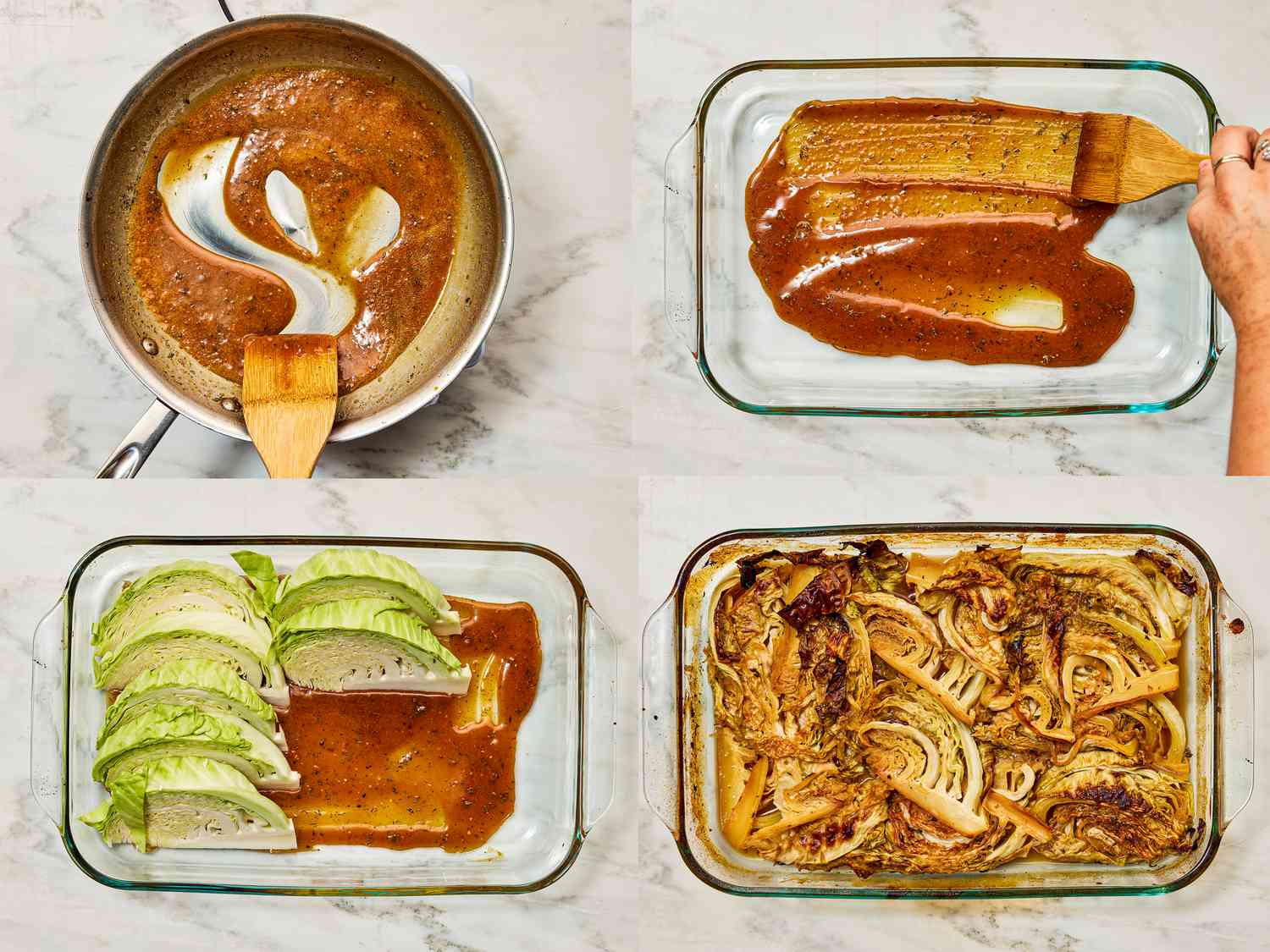 Four steps of preparing cabbage for savory tart tatin