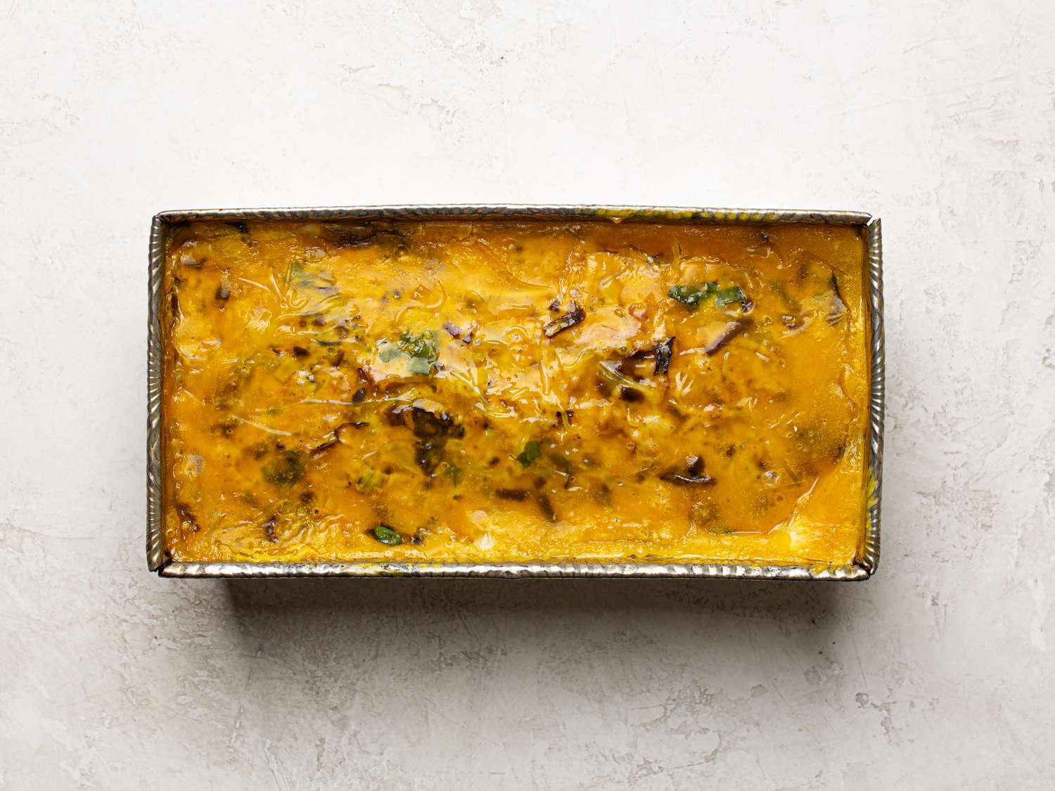 Overhead view of egg topped meatloaf
