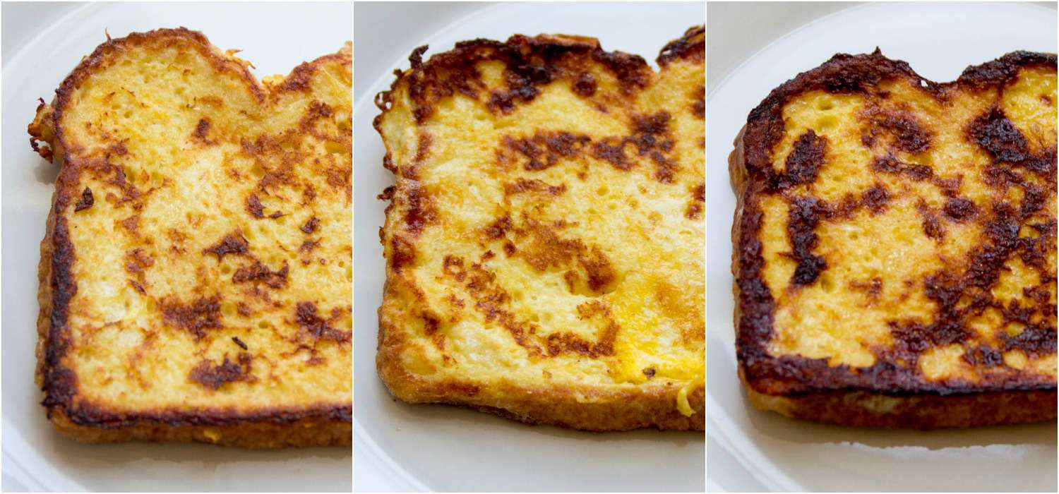 Comparing three slices of French toast with varying amounts of sugar.