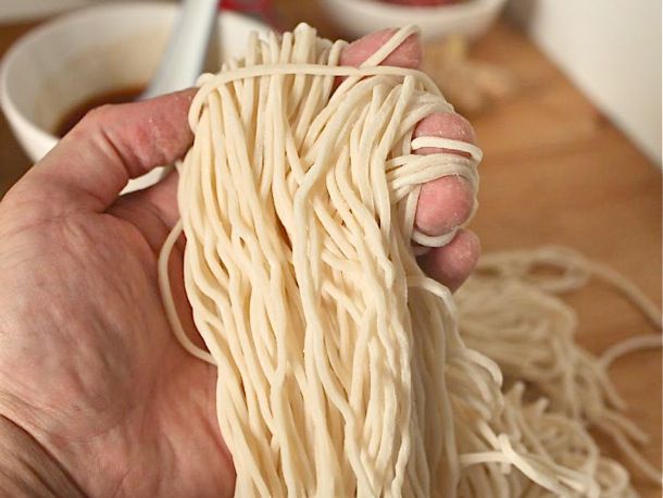 A handful of fresh Chinese noodles.