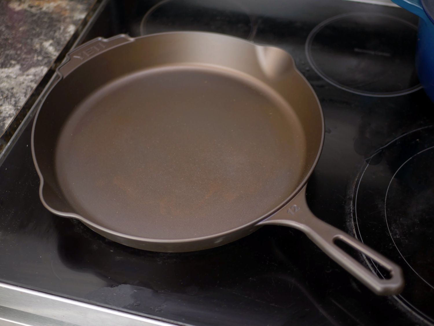 a closeup of the yeti skillet on an electric range