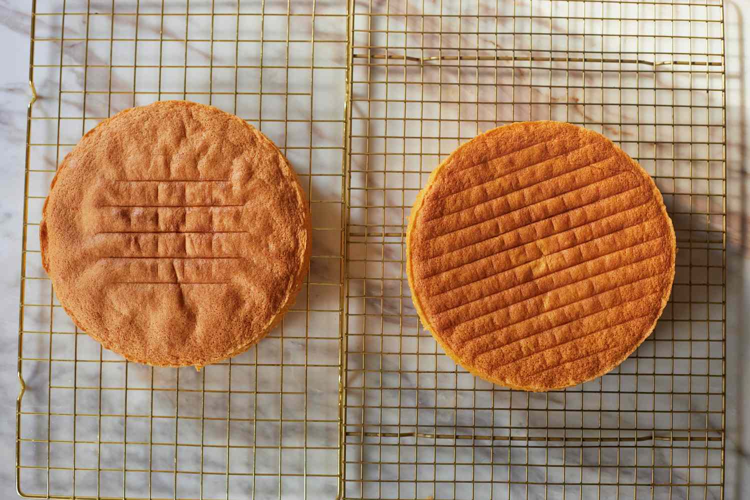 Two cake layers on wire cooling racks