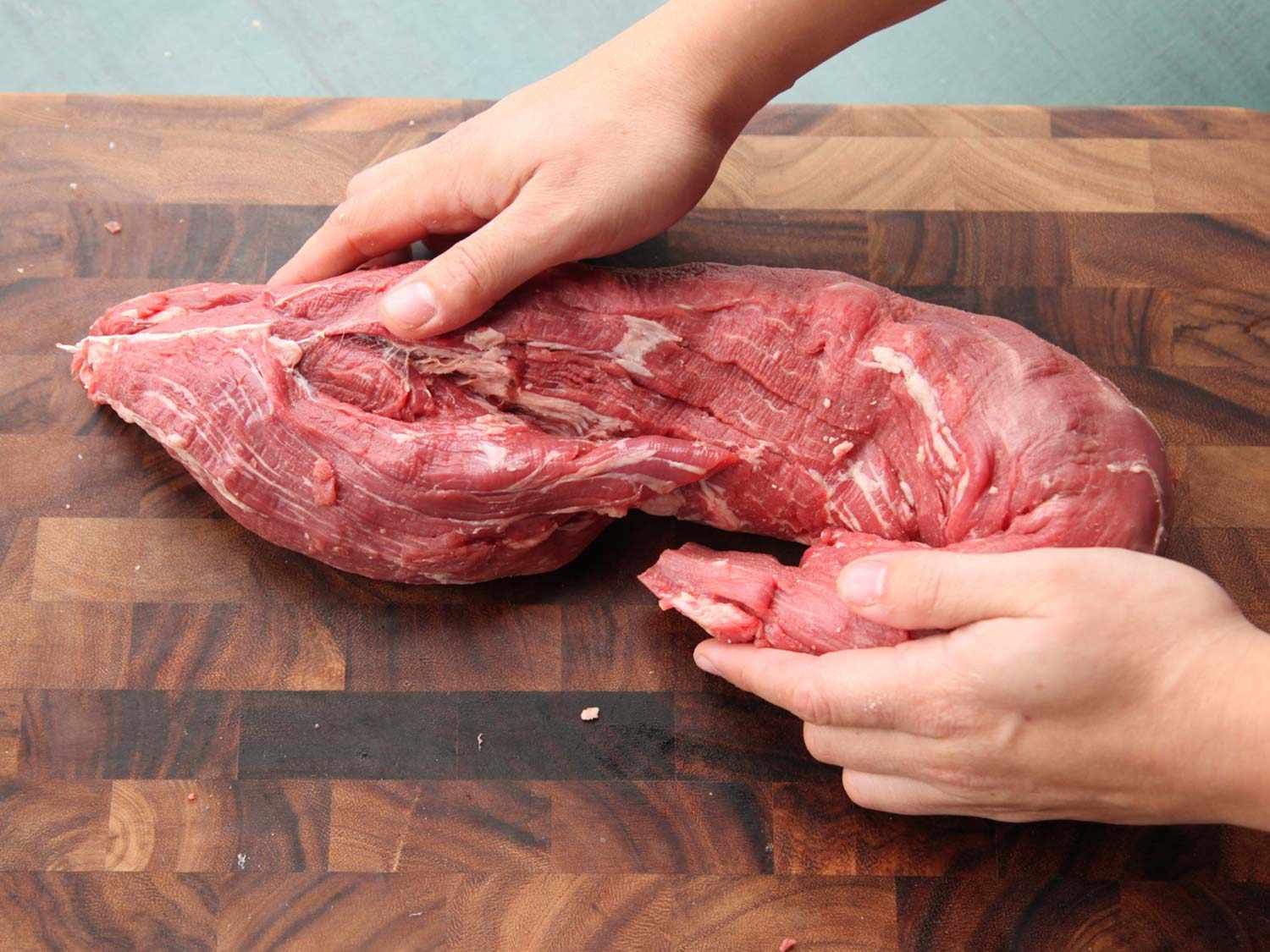 Folding a beef tenderloin roast for even cooking