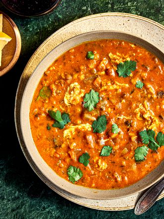 Overhead view of egg drop Harira