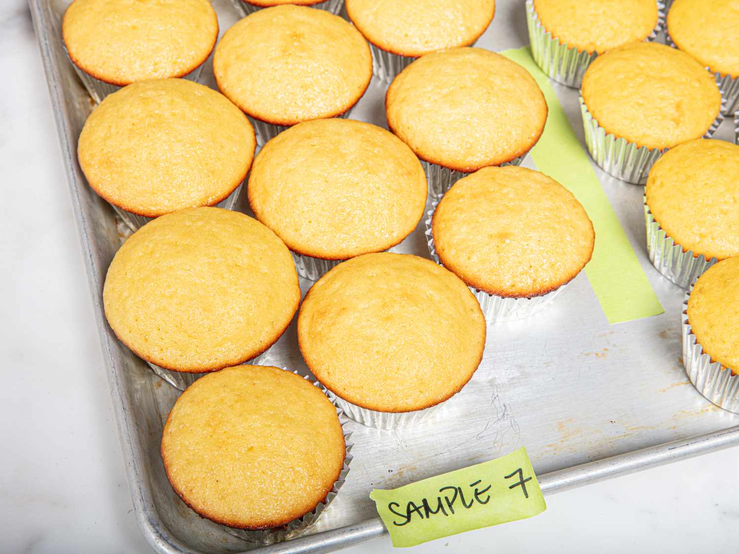 Overhead view of yellow cake mix taste test