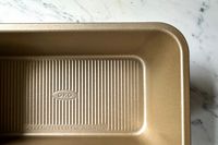An overhead view of the ribbed design in the OXO Good Grips Nonstick Pro Loaf Pan