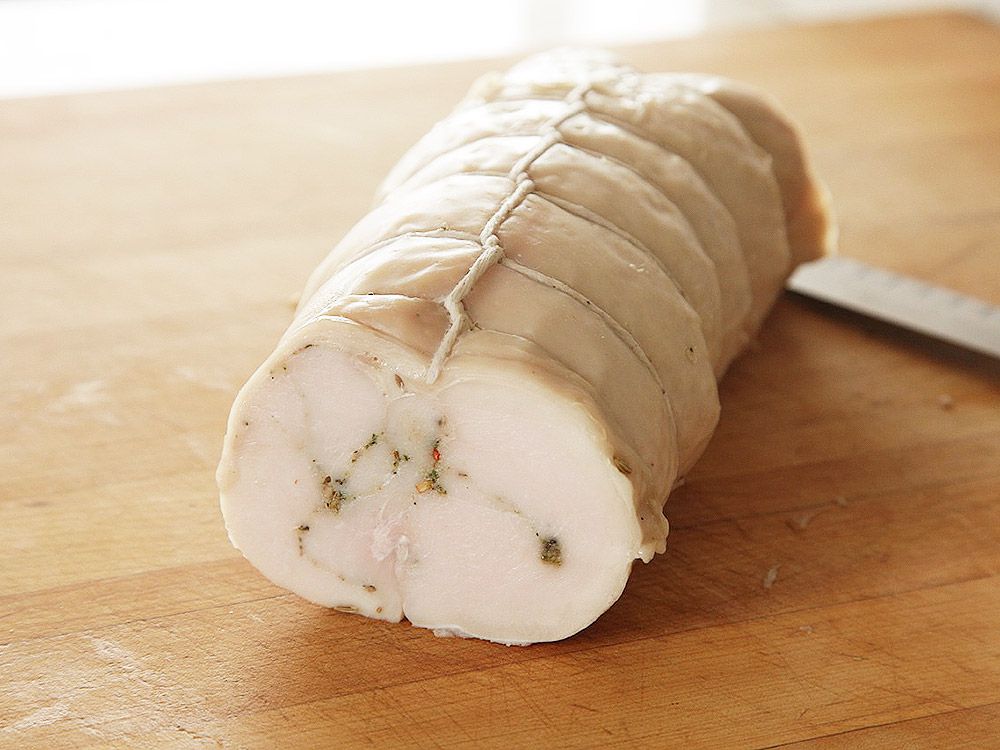 Fully-cooked sous vide turkey porchetta