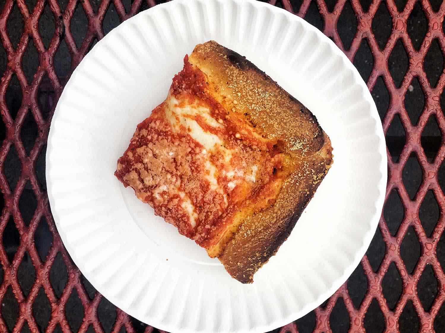 A square slice from L&B Spumoni Gardens