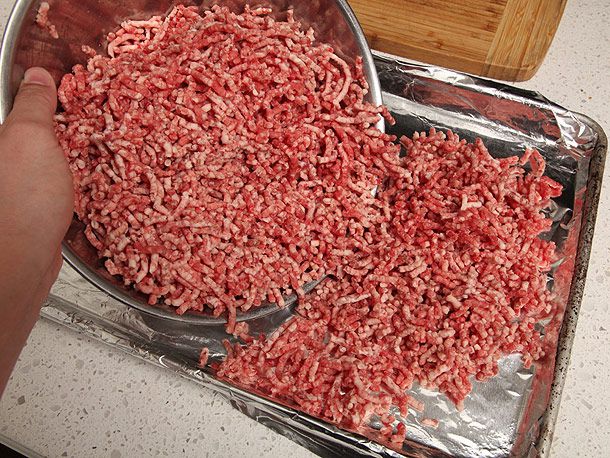 ground meet on baking sheet