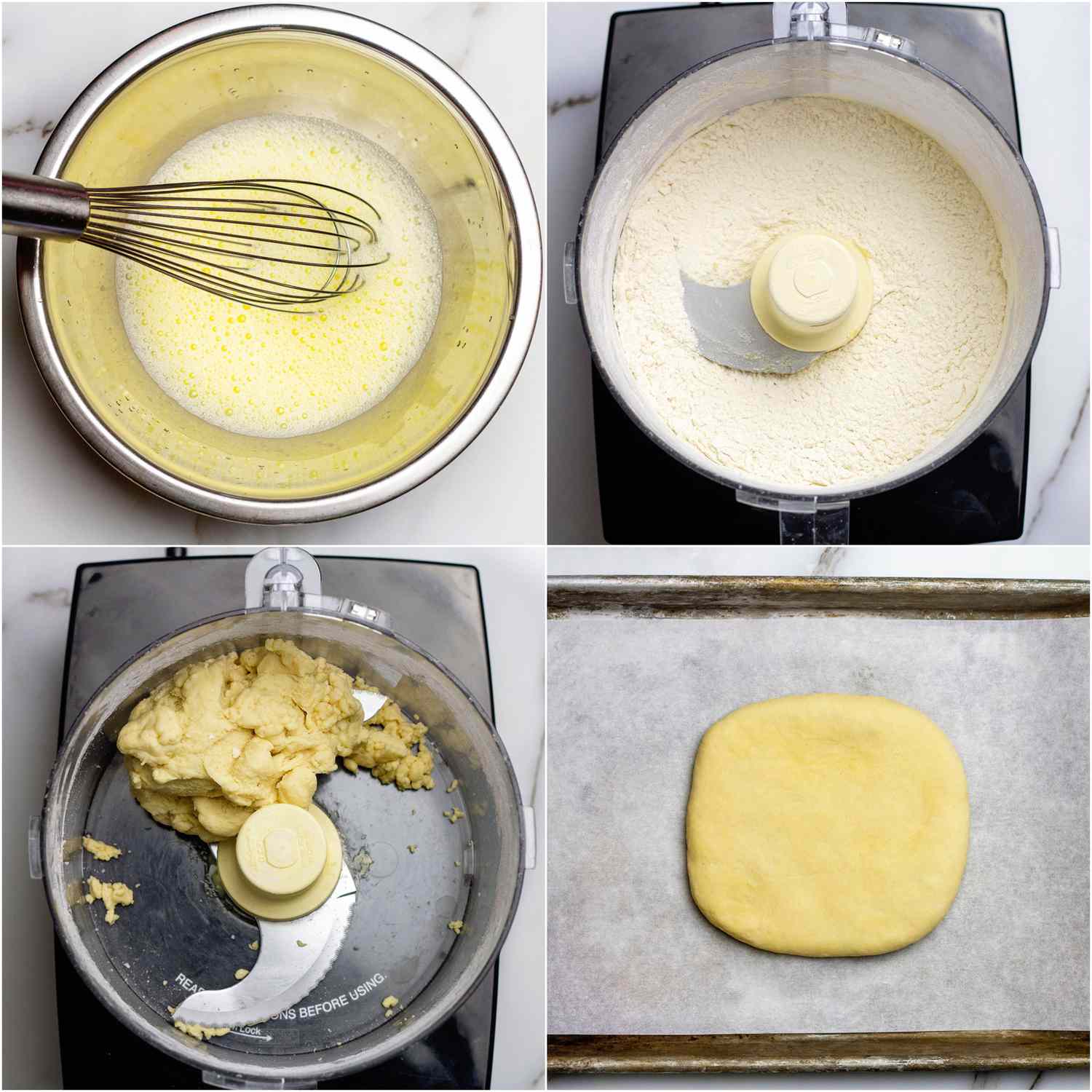 Collage of steps for making dough for Hong Kong egg custard tarts