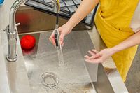 A person washing the tray net of Excalibur Electric Food Dehydrator Machine