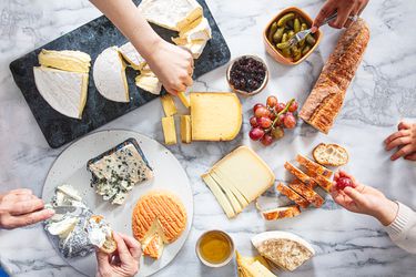 Overhead view of cheese plate