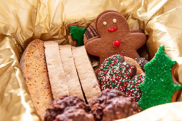 Overhead view of holiday cookie assortment