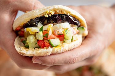 Side view of holding Sabich