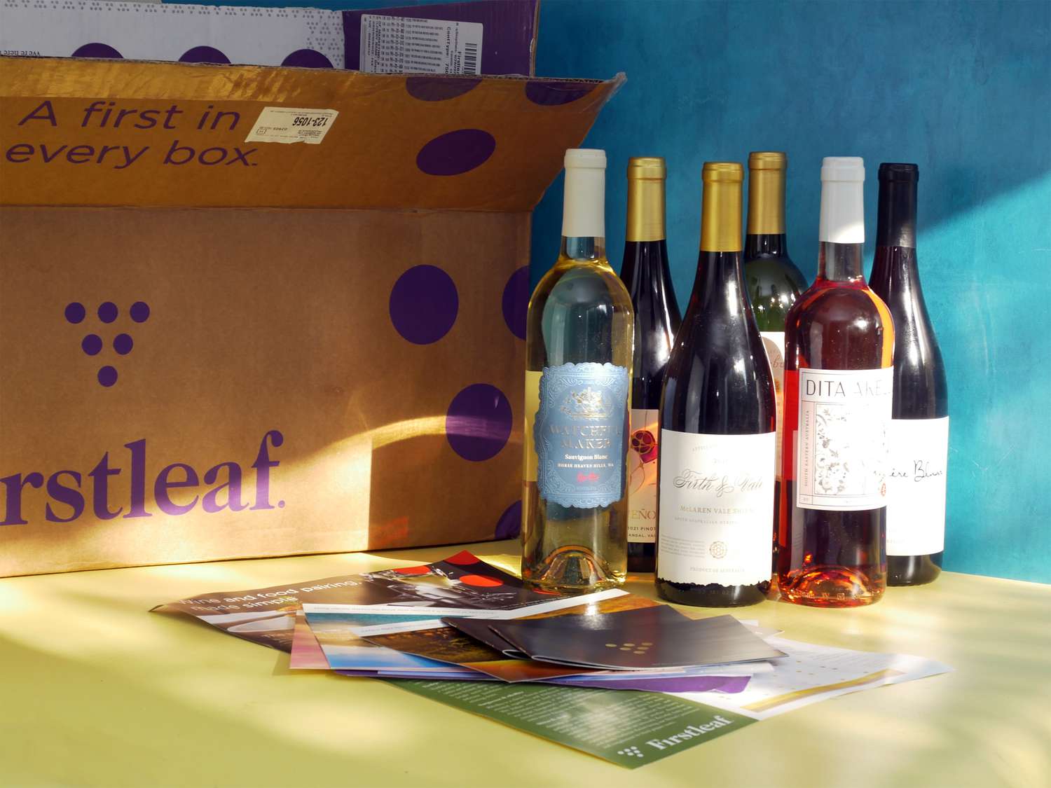 firstleaf wine subscription box with wines and tasting materials 