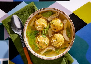 Overhead view of Sopa de AlbÃ³ndigas de Pollo