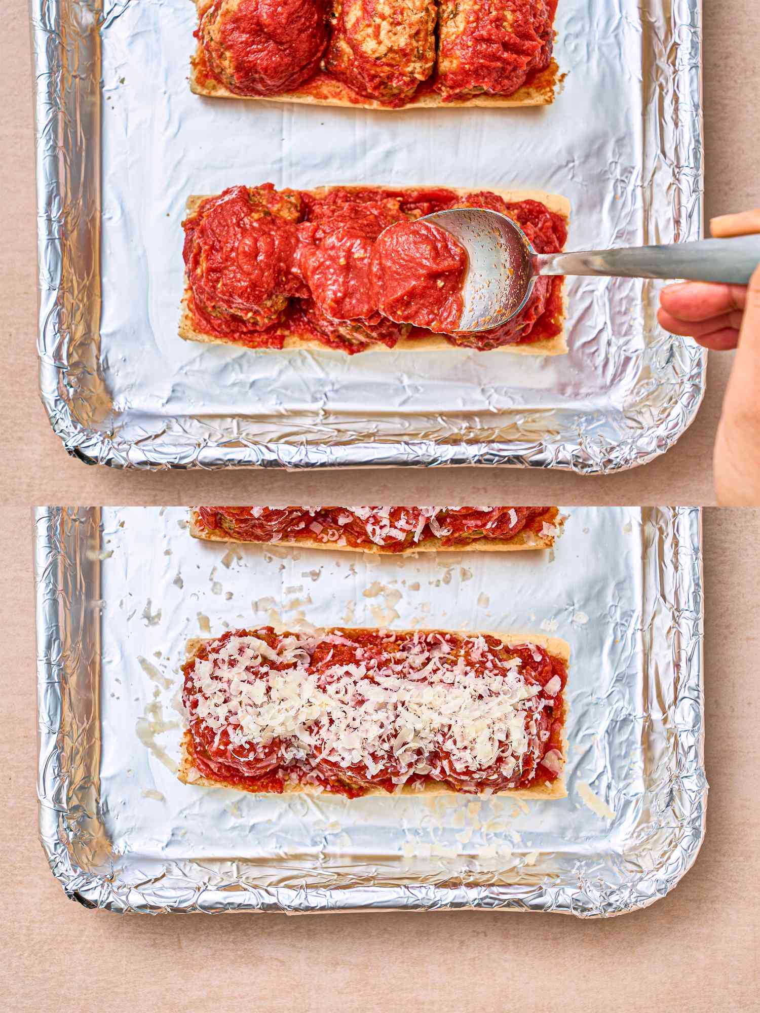 Two image collage of assembling sandwiches