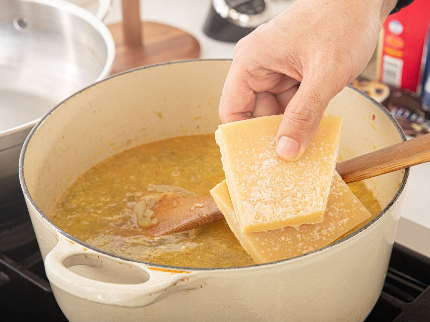 Side view of adding parm rinds