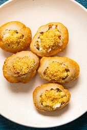 Overhead view of prepared pani puris