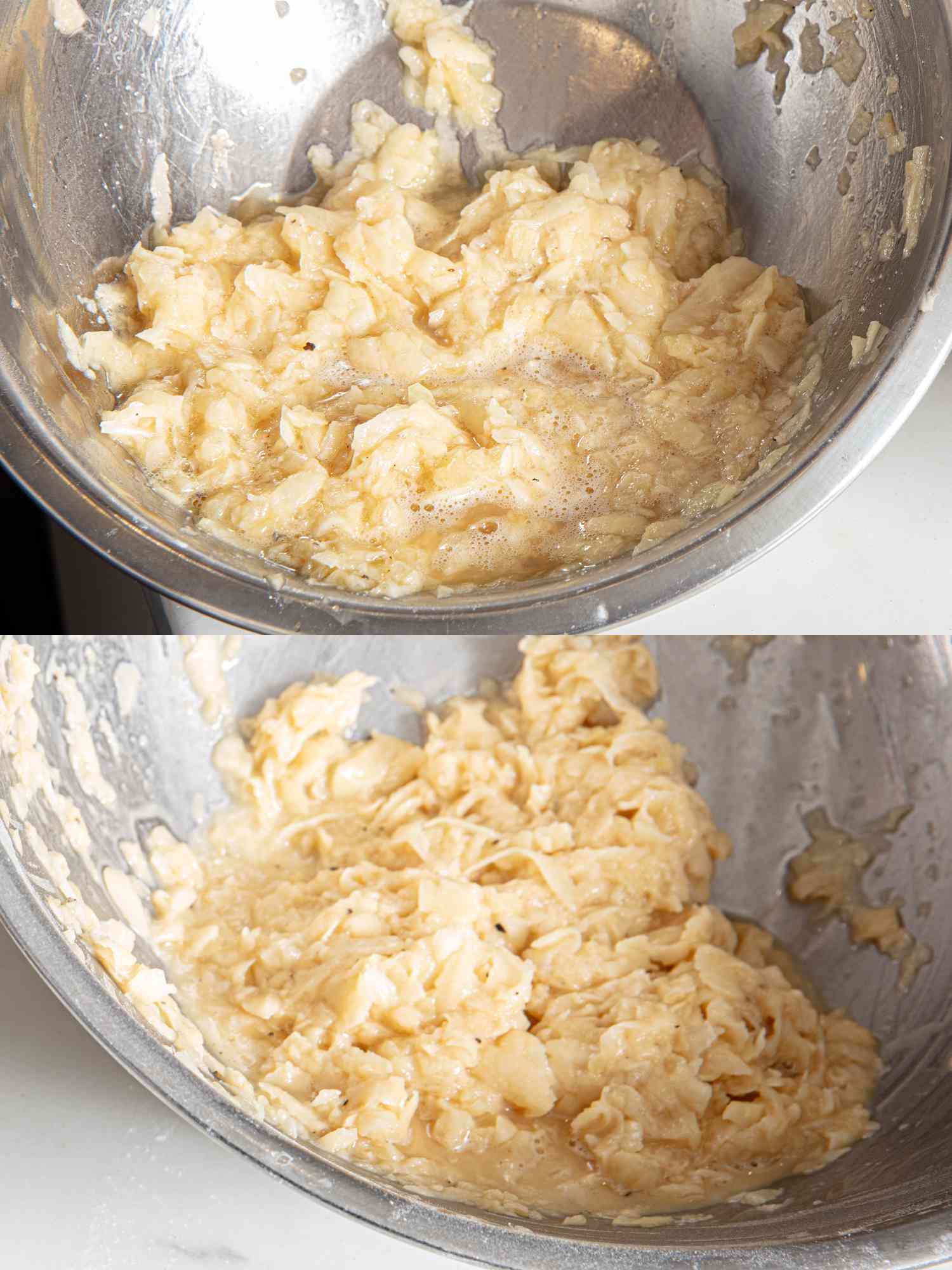 Two image collage comparing latke wtness