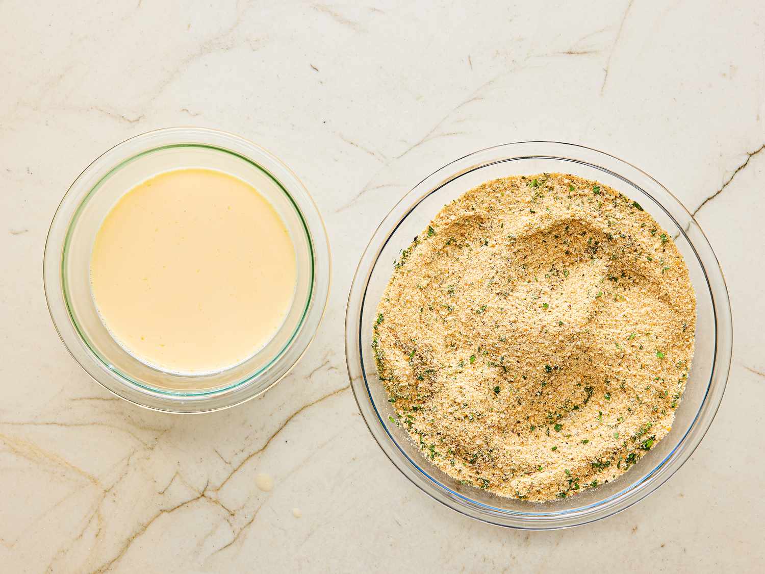 Two bowls prepped for dredging 