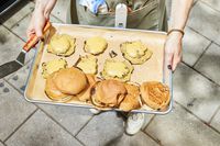 Cheeseburgers cooked on the Weber Slate 30 Inch Griddle